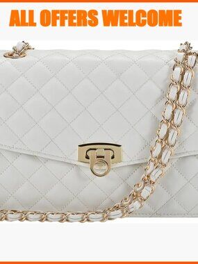 Quilted Shoulder Bag with Chain Strap, Faux Leather Crossbody Purse